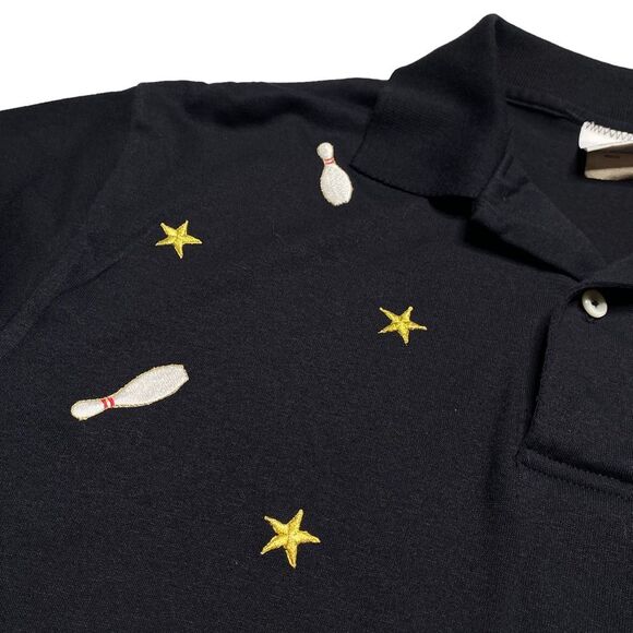 Vintage Bowling World Embroidered Polo Shirt Black Unisex Sz M - Picture 4 of 11
